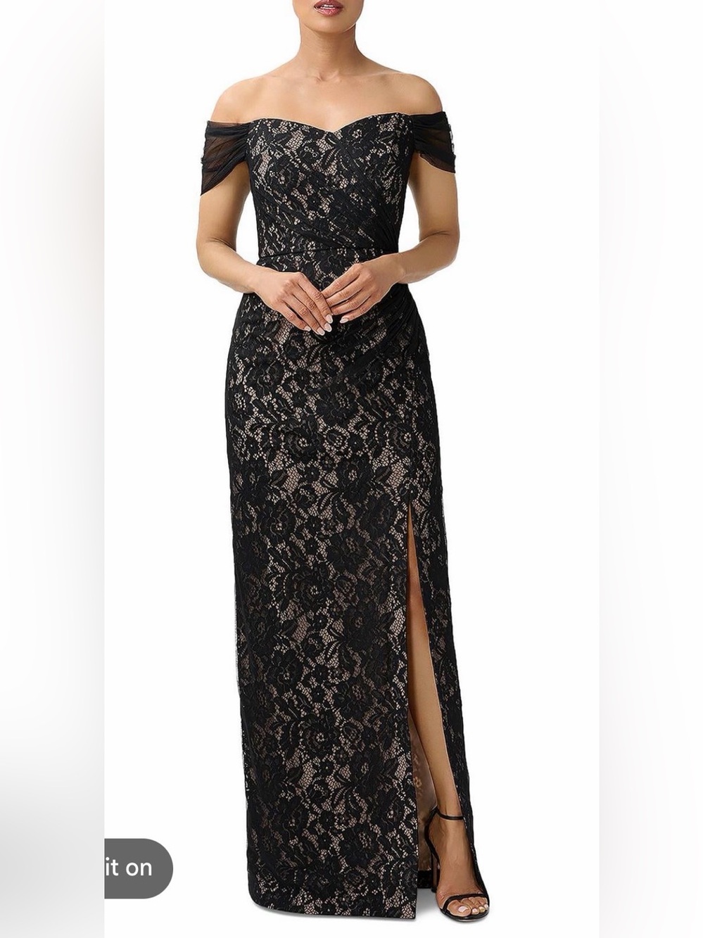 Aidan Mattox Black Lace Off-The-Shoulder Gown - size 4
